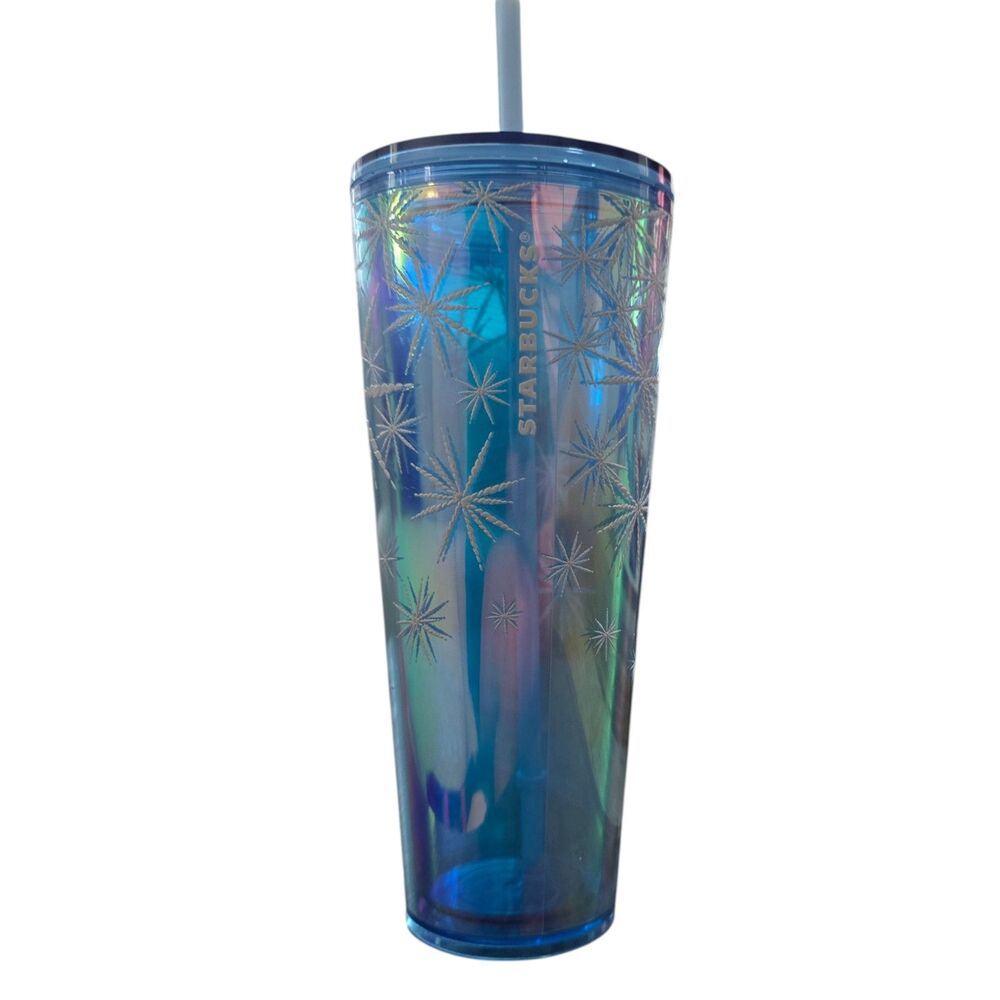 Starbucks Winter 2023 Snowflake Holographic Blue Venti 24oz Cold Cup Tumbler